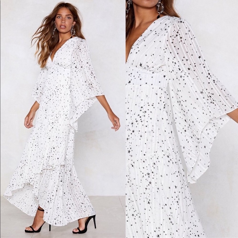 Nasty Gal White and Black Star Print hi-low Maxi Dress White Size 2